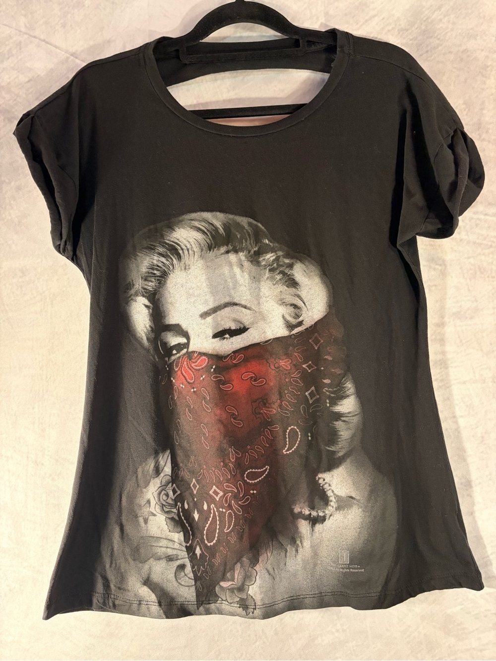 Marilyn Monroe Bandana Graphic Tee XL Black Distressed Back Cutout Top